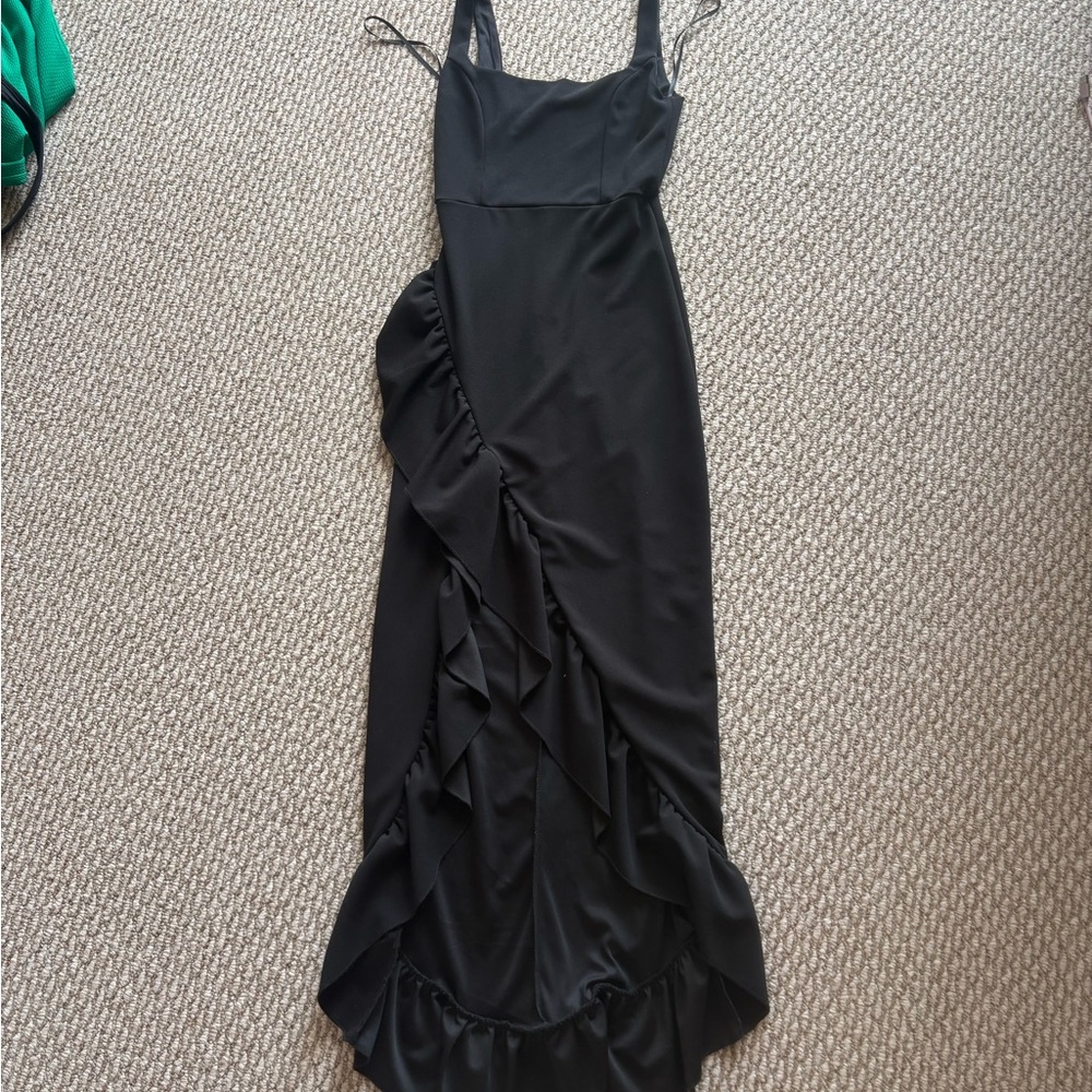 Lulu's Black Ruffle-Trim Maxi Dress